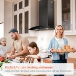 FIREGAS Range Hood 30 inch, 600 CFM Wall Mount Glass Kitchen Hood Ducted/Ductless Convertible with 3-Speed Fan, Screen Control, Time Setting, LED Lights, Black Painted Stainless Steel Vent Hood