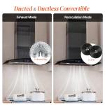 FIREGAS Range Hood 30 inch, 600 CFM Wall Mount Glass Kitchen Hood Ducted/Ductless Convertible with 3-Speed Fan, Screen Control, Time Setting, LED Lights, Black Painted Stainless Steel Vent Hood