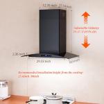 FIREGAS Range Hood 30 inch, 600 CFM Wall Mount Glass Kitchen Hood Ducted/Ductless Convertible with 3-Speed Fan, Screen Control, Time Setting, LED Lights, Black Painted Stainless Steel Vent Hood