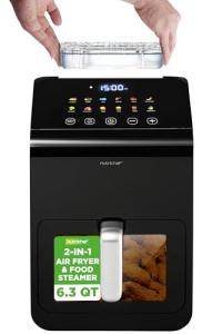 Nutrichef Electric Air Fryer Tenderizer 6.3 Quart | 12-1 Preset Cooking Functions | Includes Tenderizing Function | Digital Display | Transparent Window For Best Cooking Results | Black