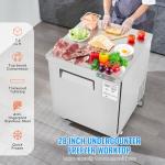 VEVOR 28" W Commercial Freezer Worktop, 7.4 Cu. Ft Undercounter Freezers with/Casters, <0~-8℉>Defrost Frozen Prep Table, Single Door Stainless Steel Food Frozen Prep Station for Restaurant, Diner
