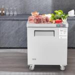 VEVOR 28" W Commercial Freezer Worktop, 7.4 Cu. Ft Undercounter Freezers with/Casters, <0~-8℉>Defrost Frozen Prep Table, Single Door Stainless Steel Food Frozen Prep Station for Restaurant, Diner