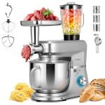 VIVOHOME 6-in-1 Stand Mixer, 8.5 Quart Electric Tilt-Head Kitchen Mixer with Bowl, Multifunctional Food Mixer for Cake, Bread, and Dough, with Meat Grinder, Blender, Pasta Maker Attachments, Silver