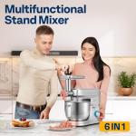VIVOHOME 6-in-1 Stand Mixer, 8.5 Quart Electric Tilt-Head Kitchen Mixer with Bowl, Multifunctional Food Mixer for Cake, Bread, and Dough, with Meat Grinder, Blender, Pasta Maker Attachments, Silver