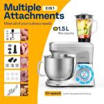 VIVOHOME 6-in-1 Stand Mixer, 8.5 Quart Electric Tilt-Head Kitchen Mixer with Bowl, Multifunctional Food Mixer for Cake, Bread, and Dough, with Meat Grinder, Blender, Pasta Maker Attachments, Silver