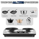 Double Burner, CUSIMAX 1800 Watts Electric Hot Plate for Cooking, Countertop Burner Portable Cast Iron Hot Plates with Dual Adjustable Temperature, Easy to Clean, Sliver