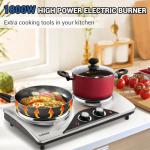 Double Burner, CUSIMAX 1800 Watts Electric Hot Plate for Cooking, Countertop Burner Portable Cast Iron Hot Plates with Dual Adjustable Temperature, Easy to Clean, Sliver