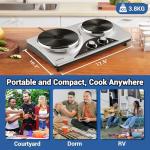 Double Burner, CUSIMAX 1800 Watts Electric Hot Plate for Cooking, Countertop Burner Portable Cast Iron Hot Plates with Dual Adjustable Temperature, Easy to Clean, Sliver