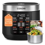 COSORI Rice Cooker 10 Cup, 24h Keep Warm, 18 Functions Fuzzy Logic Rice Maker with Stainless Steel Steamer Basket, Sauté, Slow Cooker, Black