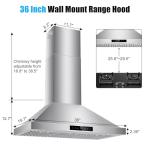 36 inch Range Hood Wall Mount, 1200 CFM with 4-Speed Gesture Sensing & Touch Control, Stainless Steel Ducted Kitchen Stove Vent Hoods with 2 LED Lights, Time Setting, Dishwasher-Safe Baffle Filters