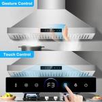 36 inch Range Hood Wall Mount, 1200 CFM with 4-Speed Gesture Sensing & Touch Control, Stainless Steel Ducted Kitchen Stove Vent Hoods with 2 LED Lights, Time Setting, Dishwasher-Safe Baffle Filters