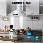 36 inch Range Hood Wall Mount, 1200 CFM with 4-Speed Gesture Sensing & Touch Control, Stainless Steel Ducted Kitchen Stove Vent Hoods with 2 LED Lights, Time Setting, Dishwasher-Safe Baffle Filters