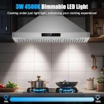 36 inch Range Hood Wall Mount, 1200 CFM with 4-Speed Gesture Sensing & Touch Control, Stainless Steel Ducted Kitchen Stove Vent Hoods with 2 LED Lights, Time Setting, Dishwasher-Safe Baffle Filters