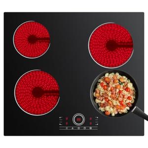 4 Burner Electric Cooktop, CDV 24 Inch, Built-in Electric Stove Top, 220-240v Radiant Cooktop with Child Lock, Touch Control, Residual Heat Indicator, Overheat Protection, Hard Wire (No Plug)