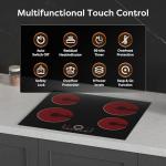 4 Burner Electric Cooktop, CDV 24 Inch, Built-in Electric Stove Top, 220-240v Radiant Cooktop with Child Lock, Touch Control, Residual Heat Indicator, Overheat Protection, Hard Wire (No Plug)