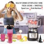 Food Processor Blender Combo, 3-1 Countertop Blender with 8cup Processor Bowl, Grinder,24oz To-Go Lid Cup, 1000W Blenders for Kitchen with Smoothies/Shakes/Mixing/Shredding/Slicing/Chop cheese/Dough
