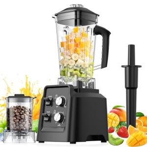 Blender, Blender for Smoothies with 68Oz. Pitcher and 20Oz. Grinder, 28000 RPM Countertop Blenders for Kitchen, Ice Crushing, Frozen Fruits, Timing Setting, Speed Adjustable, Black