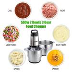 Qinkada Food Processor, 2 Stainless Steel Bowls, 14Cup, 500W Powerful Electric Meat Grinder, 3 Speed Modes 4 Bi-Level Blades for Onion, Meat, Nuts, Fruit, Garlic, Vegetable, Baby Food