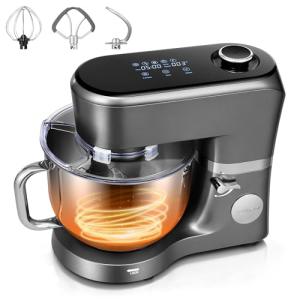 VIVOHOME Stand Mixer with Fermentation, One-Touch Presets Electric Dough Mixer with 6 Qt Bowl, Kitchen Standing Mixer for Baking, Cake with Flex Edge Beater, Bread Hook, Whisk, Gray