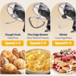 VIVOHOME Stand Mixer with Fermentation, One-Touch Presets Electric Dough Mixer with 6 Qt Bowl, Kitchen Standing Mixer for Baking, Cake with Flex Edge Beater, Bread Hook, Whisk, Gray