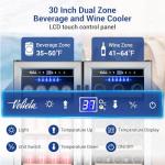 Velieta Wine and Beverage Refrigerator 30 Inch, Upgrade Dual Zone Wine Cooler, 30'' Wine beverage Fridge Built in or Freestanding Under Counter Large Capacity Glass Door Advanced Cooling System