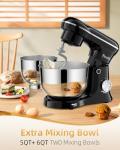 Tilt-Head Stand Mixer, 5QT+6QT Stainless Steel Two Bowls, 10 Speeds Kitchen Electric Food Mixer with Egg Whisk, Dough Hook, Beater, Dishwasher-Safe Attachment, Ideal Gift for Mom (Black)