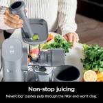 Ninja NeverClog Cold Press Juicer, Powerful Slow Juicer with Total Pulp Control, Countertop, Electric, 2 Pulp Functions, Dishwasher Safe, 2nd Generation, Steam Gray, JC151SL