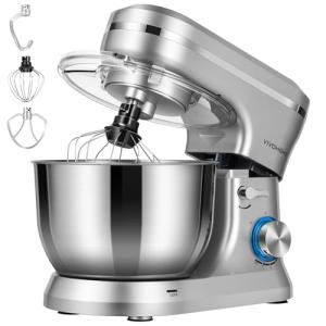 VIVOHOME 4.75 Quart Stand Mixer, 8 Speed Kitchen Electric Food Mixer, Household Stand Mixer for Baking, Cake, Bread with Beater, Dough Hook, Wire Whip and Egg Separator, Silver