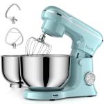 Tilt-Head Stand Mixer, 5QT+6QT Stainless Steel Two Bowls, 10 Speeds Kitchen Electric Food Mixer with Egg Whisk, Dough Hook, Beater, Dishwasher-Safe Attachment (Blue)