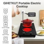 GIHETKUT Electric Cooktop,110V 2100W Electric Stove Top with Knob Control, 10 Power Levels, Kids Lock & Timer, Hot Surface Indicator, Overheat Protection,Built-in Radiant Double induction cooktop