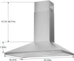 SOONYE 450 CFM 30 inch Range Hood, Stainless Steel Wall Mount Vent Hood, Convertible to Ductless/Ducted with LED Lights, 3 Speed Exhaust Fan