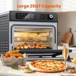 Electactic 25QT Air Fryer Toaster Oven Combo, 12-in-1 Large Convection Airfryer Oven with 70–450℉ Temperature Control & 60-Minute Timer, Bake, Roast & Broil, Fits 12″ Pizza, Stainless Steel (Black)