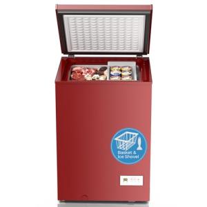 Antarctic Star Chest Freezer 3.2 Cubic Feet 14℉ to -40℉ Low Temperature Freezer with Removable Basket, Free Standing Top open Door Deep Freezer, Adjustable Temperature for Home, Basement, Kitchen, Red