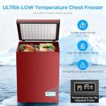 Antarctic Star Chest Freezer 3.2 Cubic Feet 14℉ to -40℉ Low Temperature Freezer with Removable Basket, Free Standing Top open Door Deep Freezer, Adjustable Temperature for Home, Basement, Kitchen, Red