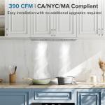 IKTCH 30 inch Insert Range Hood, 390 CFM Low Noise Kitchen Vent Hood, Ducted/Ductless Convertible Duct, Stainless Steel vent hood with 4 Speed Gesture Sensing&Touch Control Panel