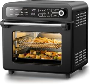 Electactic 18QT Air Fryer Toaster Oven Combo, 12-in-1 Large Convection Airfryer Oven with 70–450℉ Temperature Control & 60-Minute Timer, Bake, Roast & Broil, Fits 8-10″ Pizza, Stainless Steel (Black)