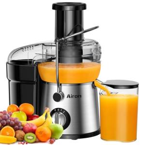 Juicer Machine, Airon Centrifugal Juicer Extractor, Max Power 800W, 3" Wide Feed Chute for Fruit Vegetable, Juice Maker with 3-Speed Setting, High Juice Yield, Easy to Clean, Stainless Steel, BPA Free