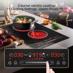 ZCCQ Electric Cooktop 110V,2400W 2 Burner Electric Cooktop,Countertop and Built-in Stove top with11 Power Levels,Child Safety Lock, Timer, LED touch control,Overheat Protection