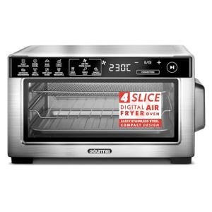 Gourmia Toaster Oven Digital Air Fryer - Convection Mode with 4 Slice Capacity, 3 Rack Positions, 12 Presets, Toast, Bagel, Bake, Roast, Broil, Dehydrate, Popcorn, Fits 9" Pizza, Stainless Steel