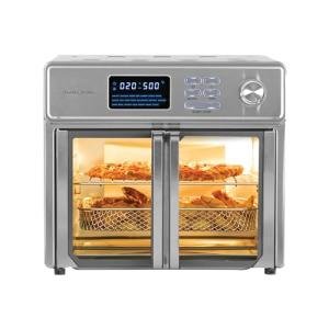 Kalorik MAXX Air Fryer Oven, 26 Quart 10-in-1 Countertop Toaster Oven & Air Fryer Combo - Fry, Bake, Roast, Rotisserie, & More, Large Glass French Doors & 9 Accessories, 1700-Watts, Stainless Steel