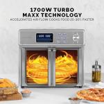 Kalorik MAXX Air Fryer Oven, 26 Quart 10-in-1 Countertop Toaster Oven & Air Fryer Combo - Fry, Bake, Roast, Rotisserie, & More, Large Glass French Doors & 9 Accessories, 1700-Watts, Stainless Steel