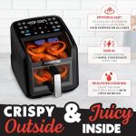 Gourmia Air Fryer 7 QT - Easy View Panoramic Window & Interior Light, Guided Cooking with 12 One-Touch Presets, FryForce 360, Dishwasher Safe Accessories, Black