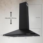 Hermitlux Range Hood 30 inch, Wall Mount Vent Hood for Kitchen with Charcoal Filter, Ducted/Ductless Convertible, Black