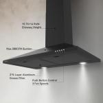 Hermitlux Range Hood 30 inch, Wall Mount Vent Hood for Kitchen with Charcoal Filter, Ducted/Ductless Convertible, Black
