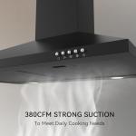 Hermitlux Range Hood 30 inch, Wall Mount Vent Hood for Kitchen with Charcoal Filter, Ducted/Ductless Convertible, Black
