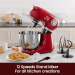 Kismile 5.5QT Tilt-Head Stand Mixer, 12-Speed Electric Kitchen Mixer with 304 Stainless Steel Bowl - Includes Dough Hook, Whisk, Beater for Baking Bread, Cakes, Cookies（Bright Red）