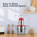 GANIZA Food Processors, Electric Food Chopper with Meat Grinder & Vegetable Chopper - 2 Bowls (8 Cup+8 Cup) with Powerful 450W Copper Motor - Includes 2 Sets of Bi-Level Blades (Red)