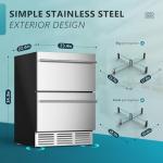 EUHOMY 24 Inch Under Counter Double Drawer Fridge, Weather Proof Stainless Steel Outdoor Beverage Refrigerator for Patio, Built-in Beverage Fridge for Home & Commercial Use Stainless Steel Silver