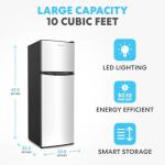 Simpli-Magic 10 Cu.Ft. Fridge with Freezer – Double Door Compact Refrigerator for Office, Dorm, Bedroom, Garage – Adjustable Thermostat, Large Capacity, Stainless Steel Finish