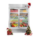 JINSONG Commercial Beverage Fridge Display Refrigerator, 54" Wide, Glass Door Refrigerator, Stainless Steel Beverage Cooler with LED Lighting & 8 Shelves for Restaurant, Office, Shop, Bar, 49 Cu.ft
